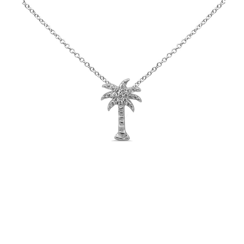 .12ct G SI 14K White Gold Diamond Palm Tree Pendant Necklace 18" Long