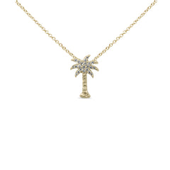 .11ct G SI 14K Yellow Gold Diamond Palm Tree Pendant Necklace 18" Long
