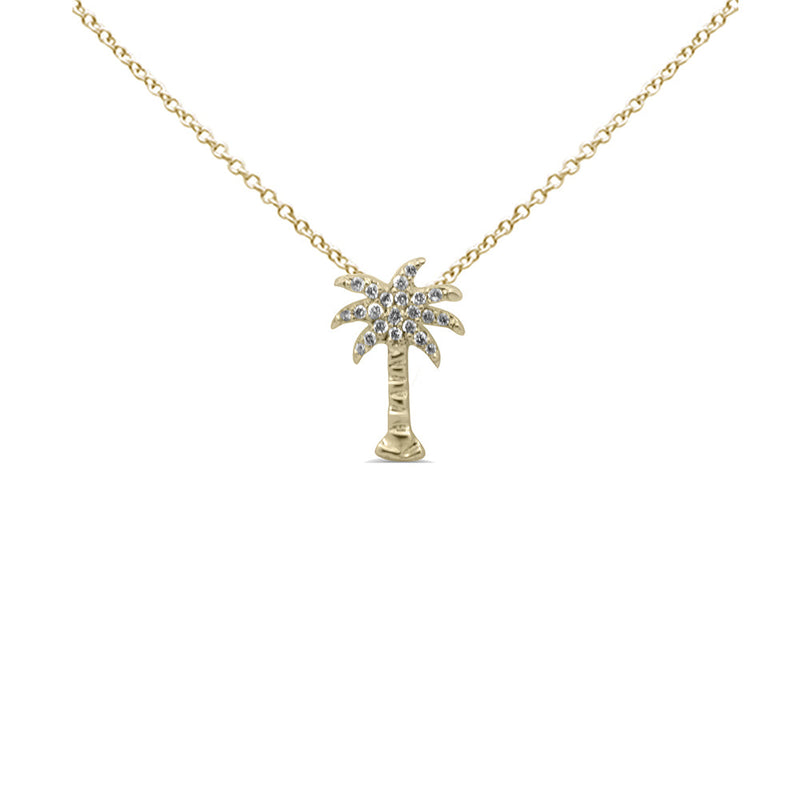 .11ct G SI 14K Yellow Gold Diamond Palm Tree Pendant Necklace 18" Long