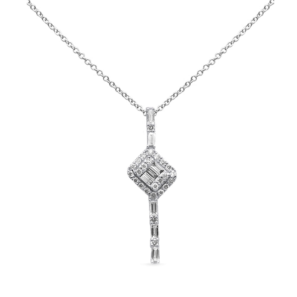 SPECIAL! .40ct G SI 14K White Gold Round & Baguette Diamond Pendant 18"