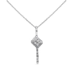 SPECIAL! .40ct G SI 14K White Gold Round & Baguette Diamond Pendant 18"