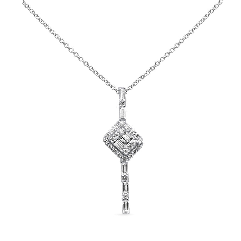 SPECIAL! .40ct G SI 14K White Gold Round & Baguette Diamond Pendant 18"