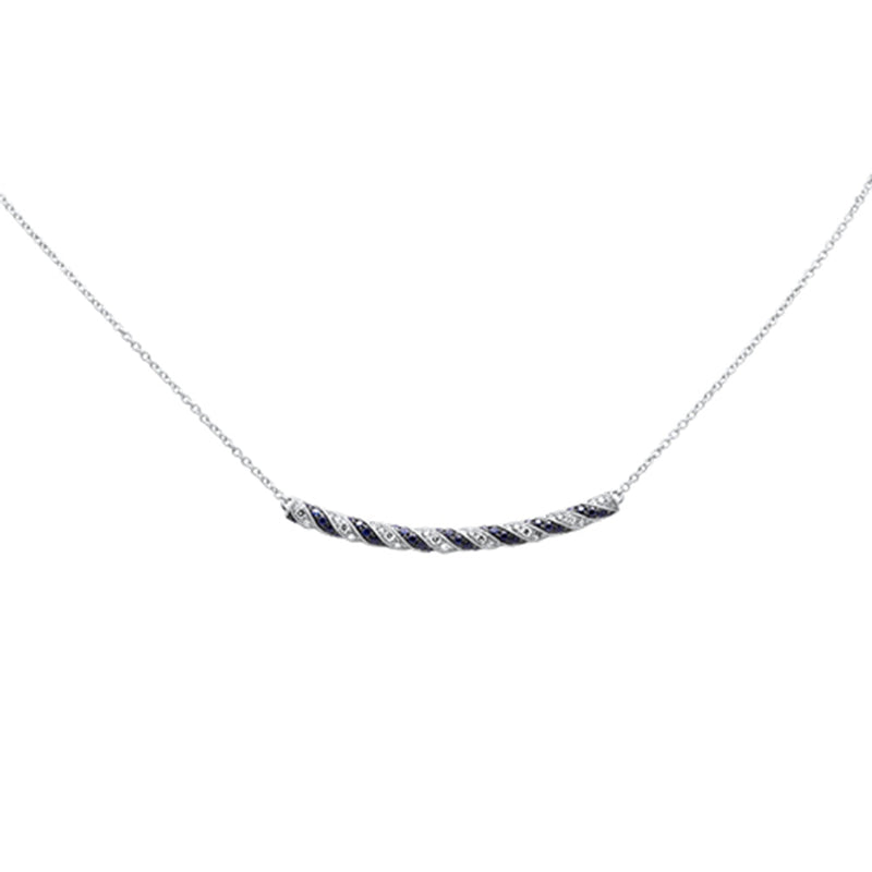 SPECIAL! 1.14ct G SI 14K White Gold Diamond & Blue Sapphire Gemstone Pendant Necklace 16" Long Chain