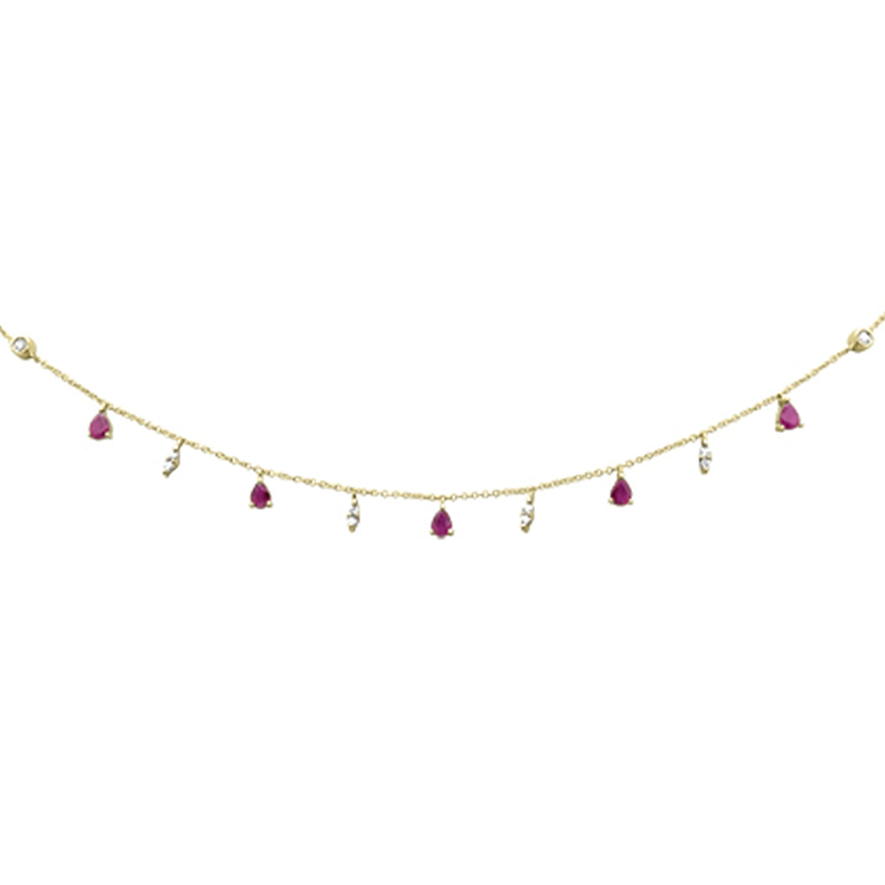 SPECIAL! 1.06ct G SI 14K Yellow Gold Diamond & Ruby Gemstone Dangling Pendant Necklace 16+2"Ext Long Chain