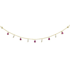 SPECIAL! 1.06ct G SI 14K Yellow Gold Diamond & Ruby Gemstone Dangling Pendant Necklace 16+2"Ext Long Chain