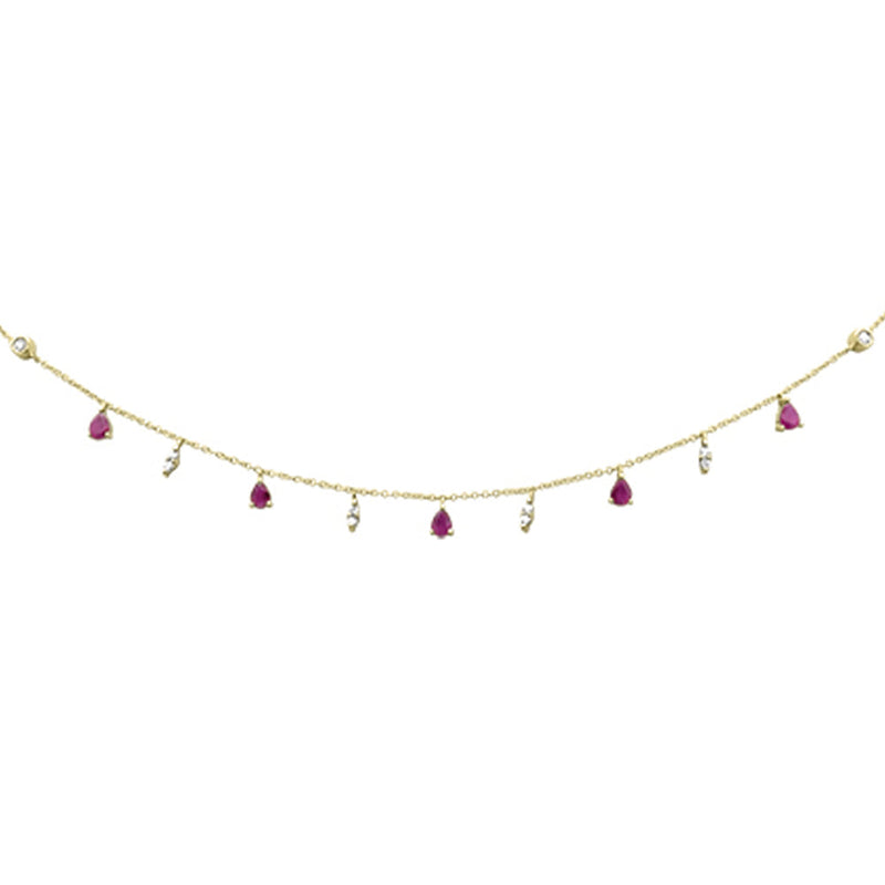 SPECIAL! 1.06ct G SI 14K Yellow Gold Diamond & Ruby Gemstone Dangling Pendant Necklace 16+2"Ext Long Chain