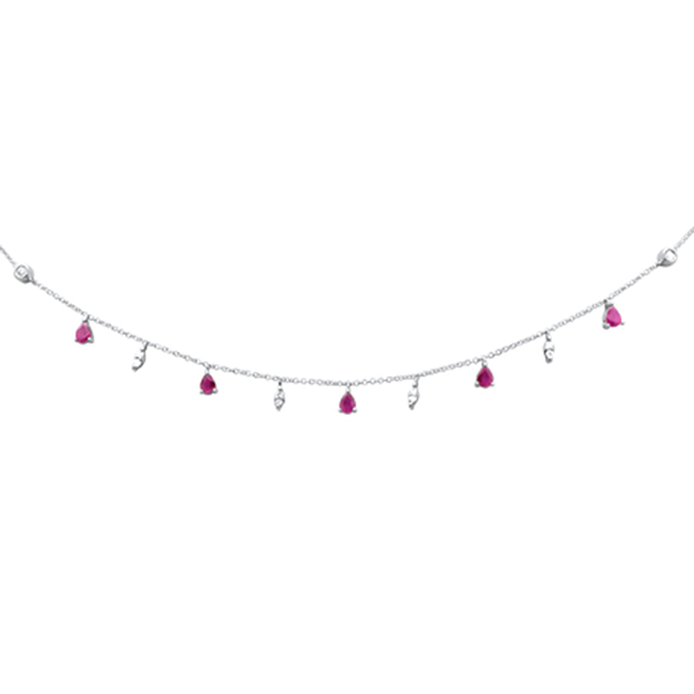 SPECIAL! 1.22ct G SI 14K White Gold Diamond & Ruby Gemstone Dangling Pendant Necklace 16+2"Ext Long Chain