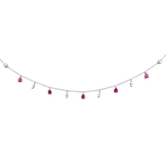 SPECIAL! 1.22ct G SI 14K White Gold Diamond & Ruby Gemstone Dangling Pendant Necklace 16+2"Ext Long Chain