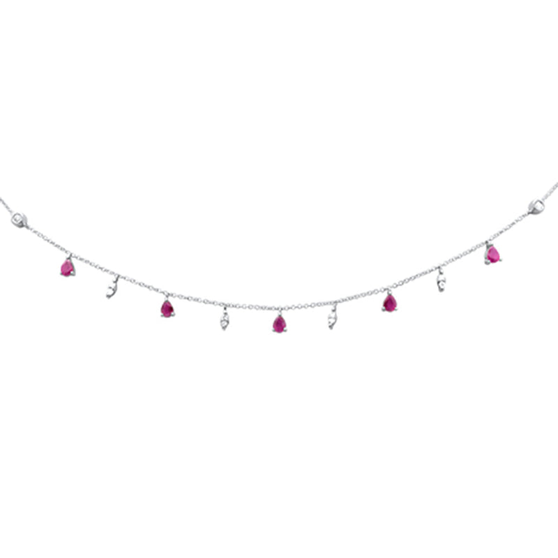 SPECIAL! 1.22ct G SI 14K White Gold Diamond & Ruby Gemstone Dangling Pendant Necklace 16+2"Ext Long Chain