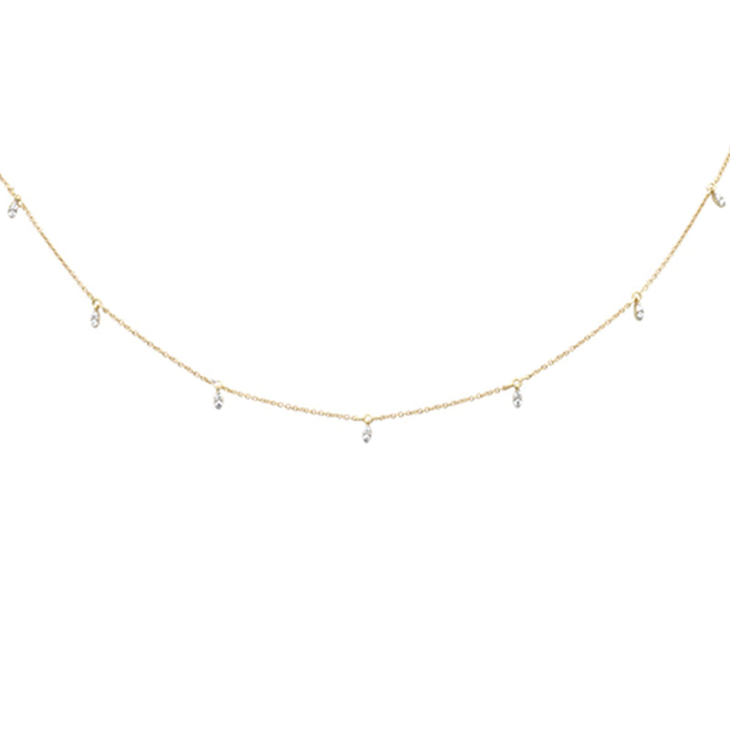SPECIAL! .13ct G SI 14K Yellow Gold Diamond Dangling Pendant Necklace 16+2"Ext Long Chain