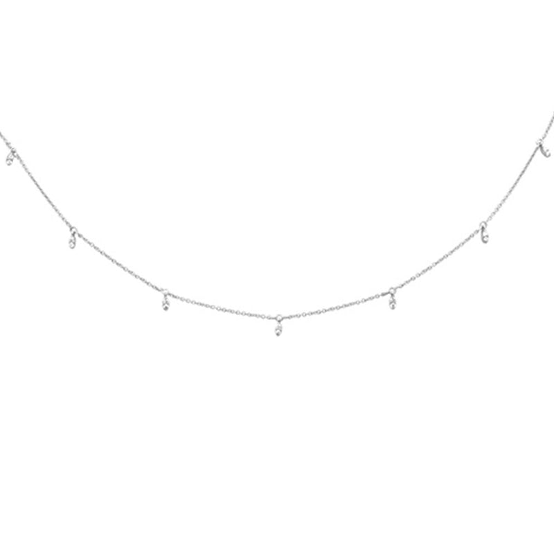 SPECIAL! .13ct G SI 14K White Gold Diamond Dangling Pendant Necklace 16+2"Ext Long Chain