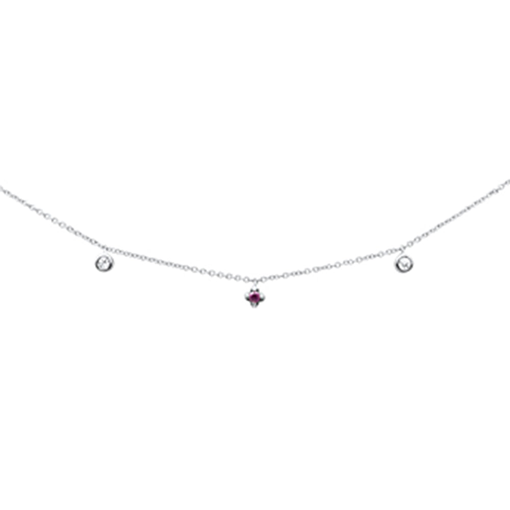 DIAMOND CLOSEOUT!  .10ct G SI 14K White Gold Diamond & Ruby Gemstone Dangling Pendant Necklace 16+2"Ext Long Chain