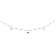 DIAMOND CLOSEOUT!  .10ct G SI 14K White Gold Diamond & Ruby Gemstone Dangling Pendant Necklace 16+2"Ext Long Chain