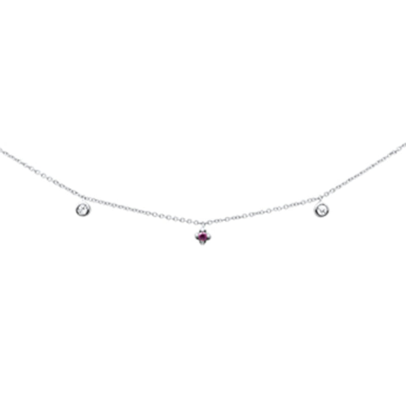 DIAMOND CLOSEOUT!  .10ct G SI 14K White Gold Diamond & Ruby Gemstone Dangling Pendant Necklace 16+2"Ext Long Chain
