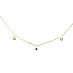 DIAMOND CLOSEOUT! .06ct G SI 14K Yellow Gold Diamond & Ruby Gemstones Pendant Necklace 16+2" Ext Long