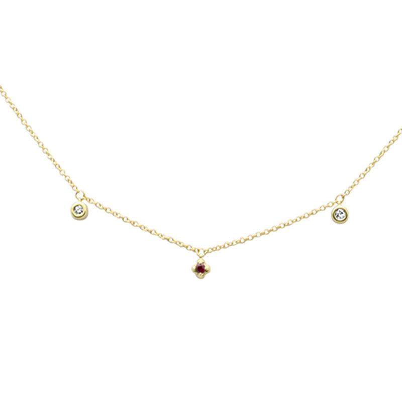 DIAMOND CLOSEOUT! .06ct G SI 14K Yellow Gold Diamond & Ruby Gemstones Pendant Necklace 16+2" Ext Long