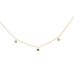 DIAMOND CLOSEOUT!  .10ct G SI 14K Yellow Gold Diamond & Ruby Gemstone Dangling Pendant Necklace 16" + 2" Ext