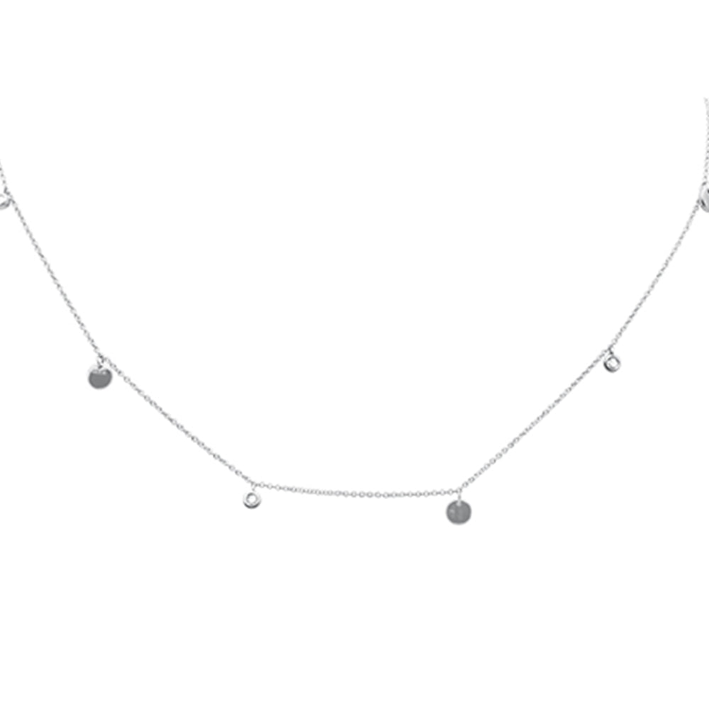 SPECIAL! .11ct G SI 14K White Gold Diamond Round Dangling Pendant Necklace 16+2"Ext Long Chain