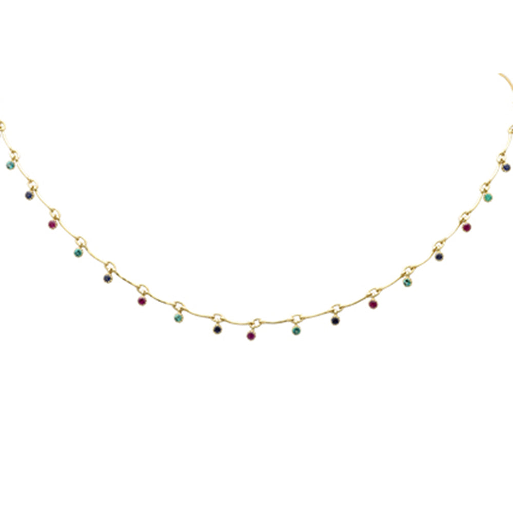 GEMSTONE CLOSEOUT!   1.22ct G SI 14K Yellow Gold Multi Color Gemstones Pendant Necklace 16+2"Ext Long Chain