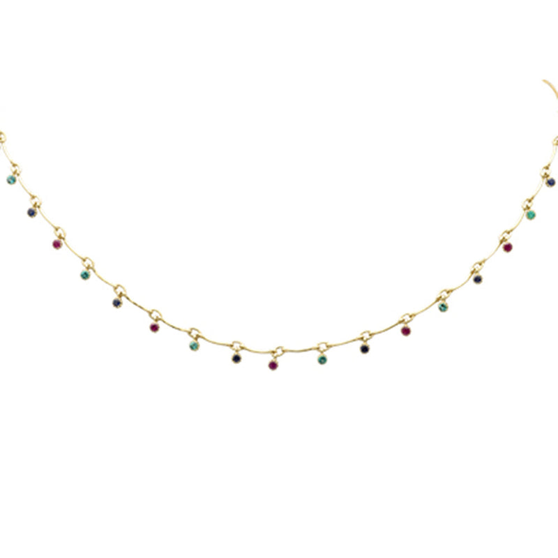GEMSTONE CLOSEOUT!   1.22ct G SI 14K Yellow Gold Multi Color Gemstones Pendant Necklace 16+2"Ext Long Chain