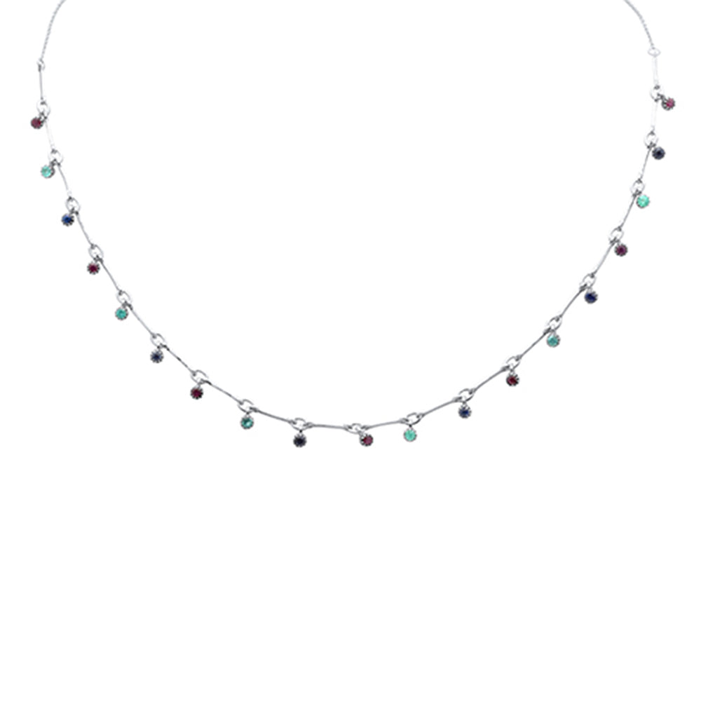 GEMSTONE CLOSEOUT! 1.16ct G SI 14K White Gold Multi Color Gemstone Dangling Pendant Necklace 16" + 2" Ext