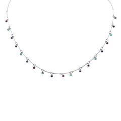 GEMSTONE CLOSEOUT! 1.16ct G SI 14K White Gold Multi Color Gemstone Dangling Pendant Necklace 16" + 2" Ext
