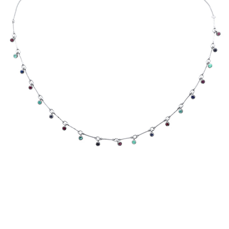 GEMSTONE CLOSEOUT! 1.16ct G SI 14K White Gold Multi Color Gemstone Dangling Pendant Necklace 16" + 2" Ext