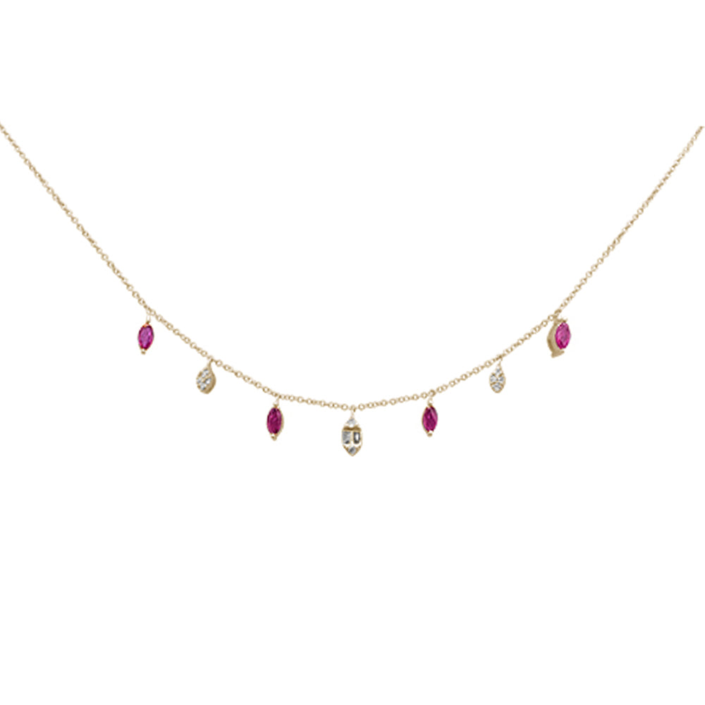 SPECIAL! .80ct G SI 14K Yellow Gold Diamond & Ruby Gemstone Dangling Pendant Necklace 16+2"Ext Long Chain