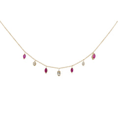 SPECIAL! .80ct G SI 14K Yellow Gold Diamond & Ruby Gemstone Dangling Pendant Necklace 16+2"Ext Long Chain