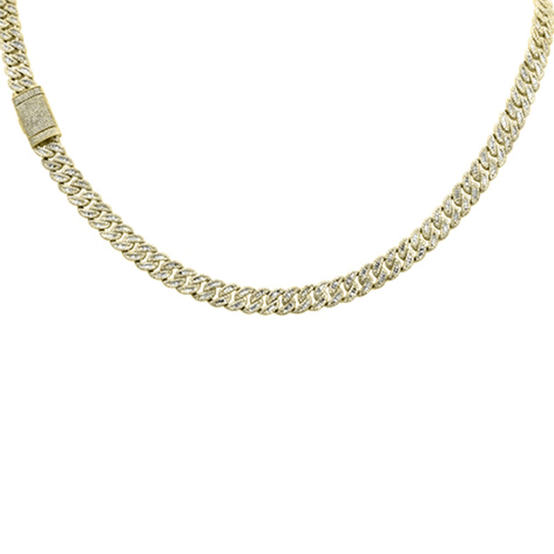 SPECIAL!7MM 8.10ct G SI 14K Yellow Gold Round & Baguette Diamond Cuban Necklace 22" Long