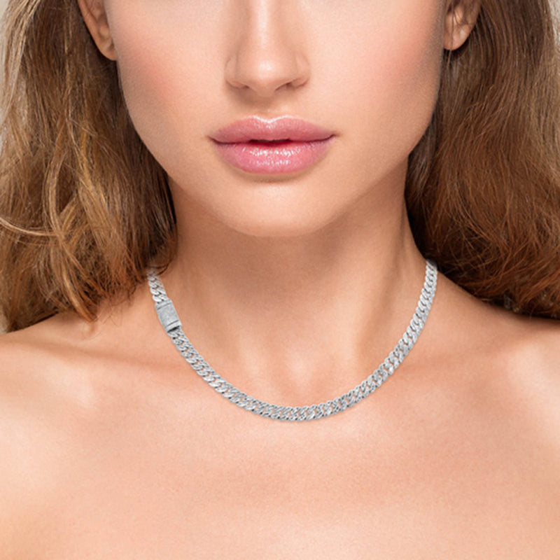 SPECIAL!7MM 9.09ct G SI 14K White Gold Round & Baguette Diamond Cuban Necklace 22" Long