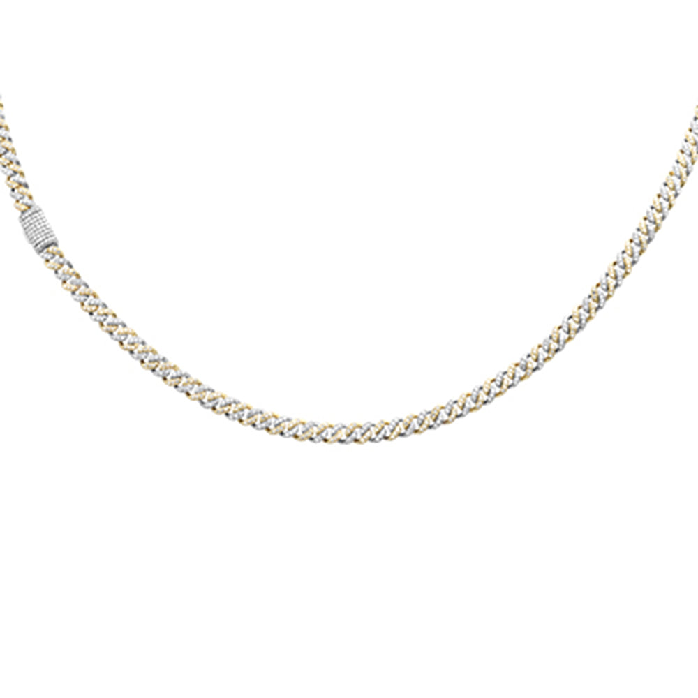 SPECIAL!4MM 1.70ct G SI 14K White & Yellow Gold Two Tone Diamond Cuban Necklace 16" Long