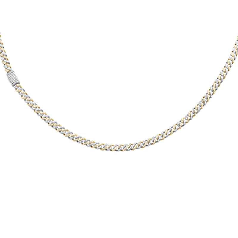 SPECIAL!4MM 1.70ct G SI 14K White & Yellow Gold Two Tone Diamond Cuban Necklace 16" Long