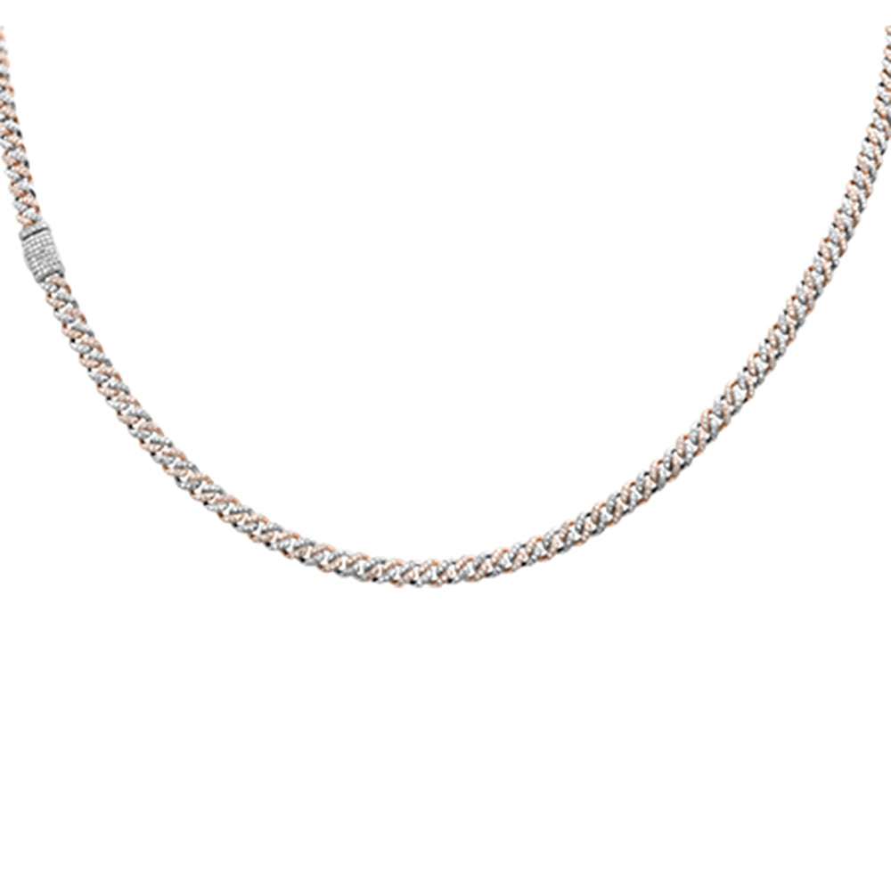 SPECIAL!4MM 1.73ct G SI 14K White & Rose Gold Two Tone Diamond Cuban Necklace 16" Long