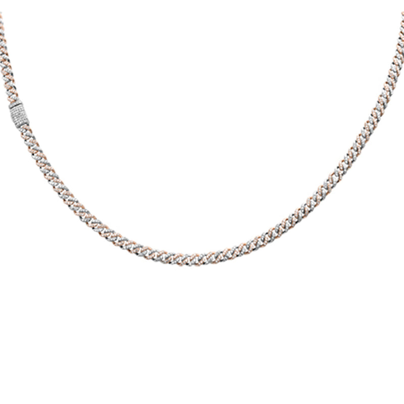 SPECIAL!4MM 1.73ct G SI 14K White & Rose Gold Two Tone Diamond Cuban Necklace 16" Long