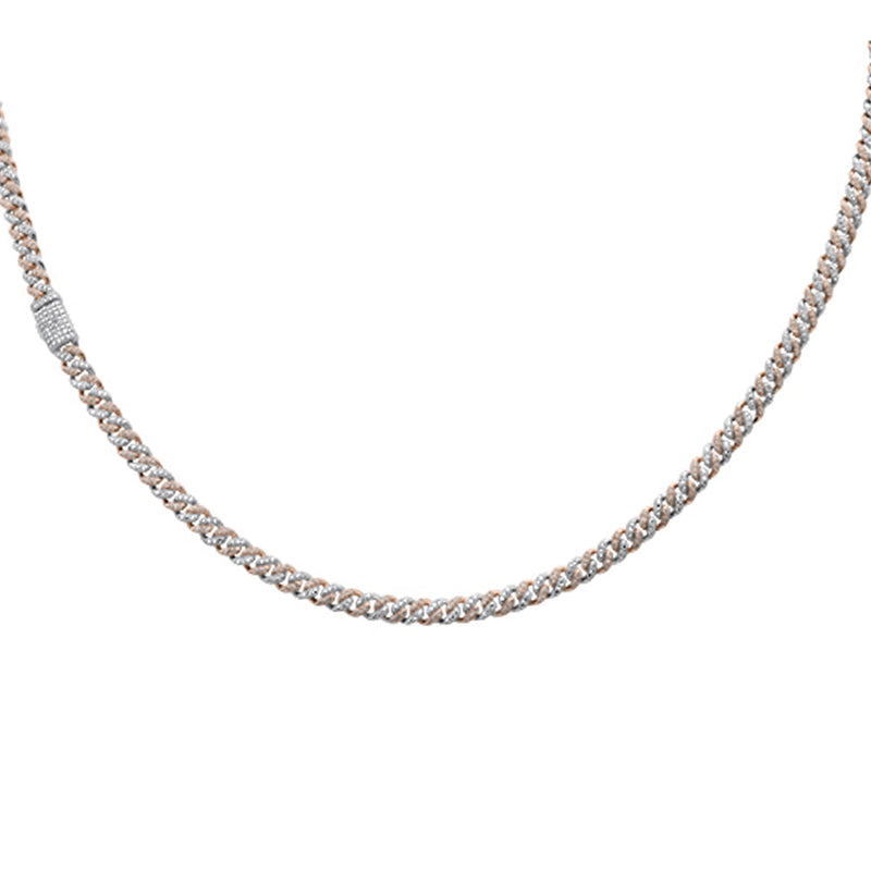SPECIAL!4MM 1.56ct G SI 14K White & Rose Gold Two Tone Diamond Cuban Necklace 18" Long