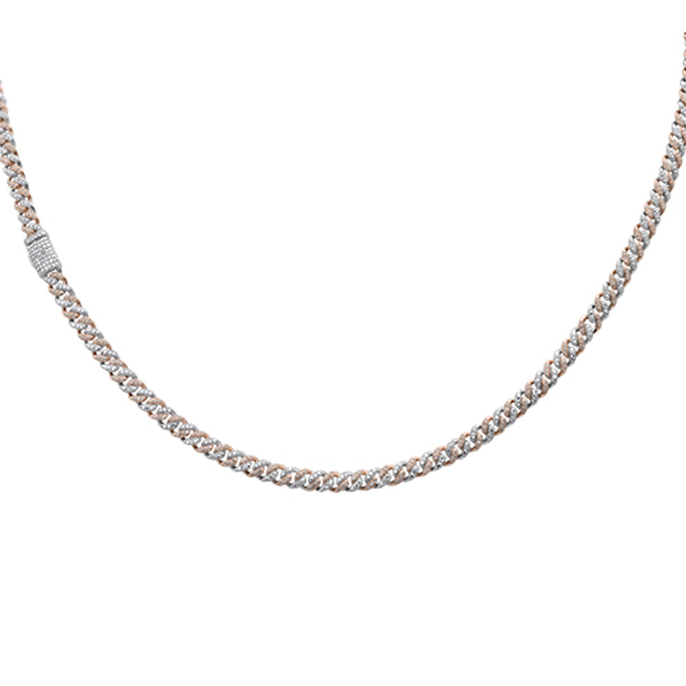 SPECIAL!4MM 1.27ct G SI 14K White & Rose Gold Two Tone Diamond Cuban Necklace 18" Long