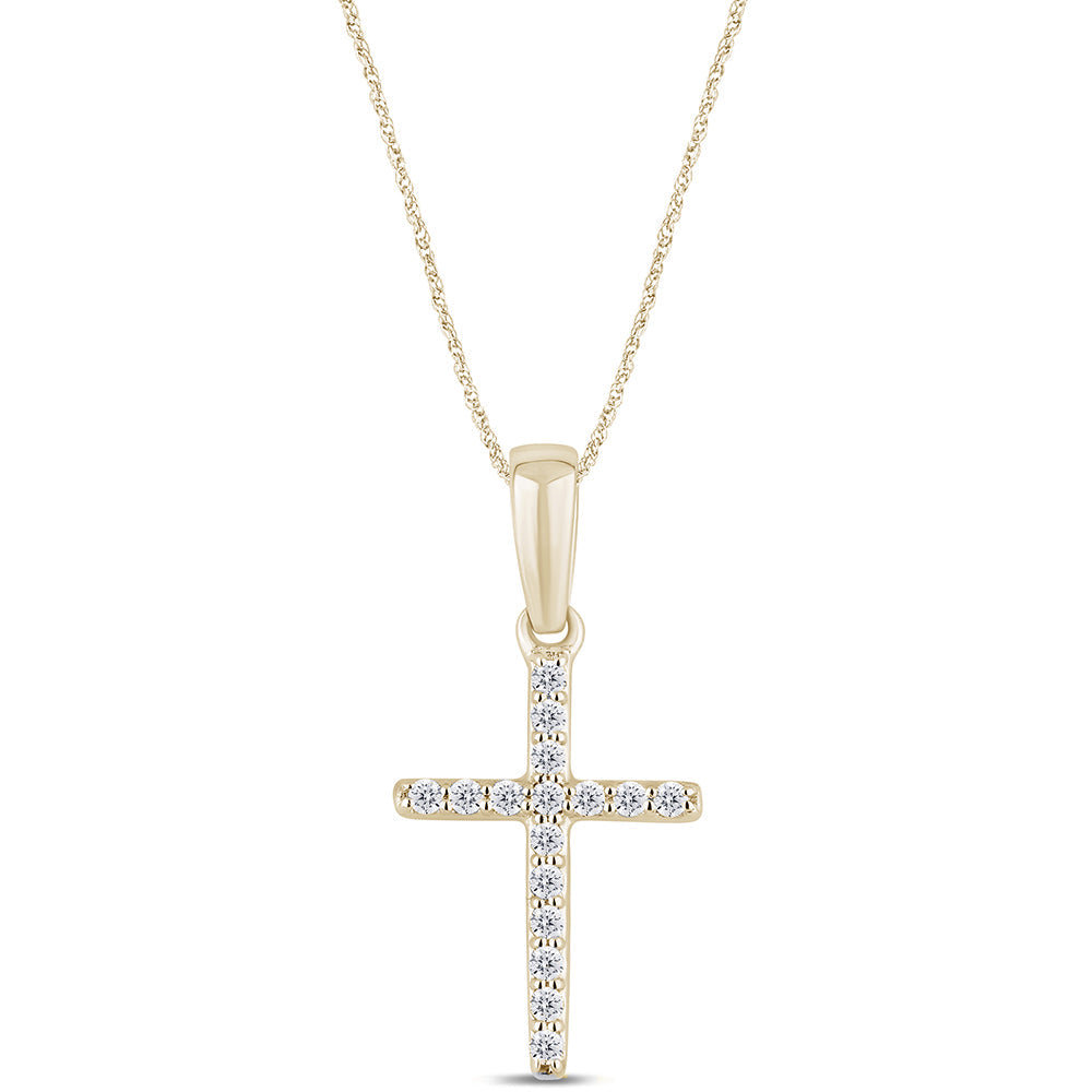 .10ct G SI 14K Yellow Gold Diamond Cross Pendant Necklace 18" Long