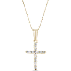 .10ct G SI 14K Yellow Gold Diamond Cross Pendant Necklace 18" Long