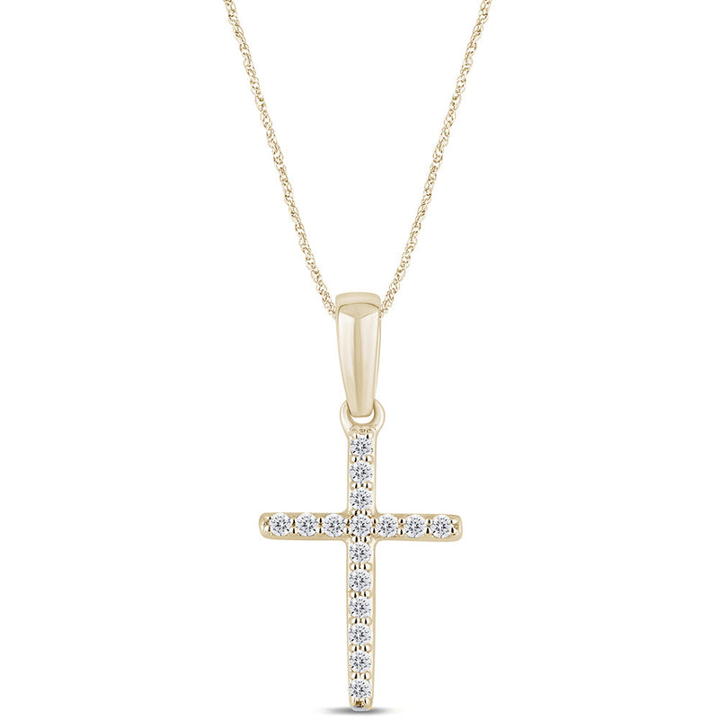 .10ct G SI 14K Yellow Gold Diamond Cross Pendant Necklace 18" Long
