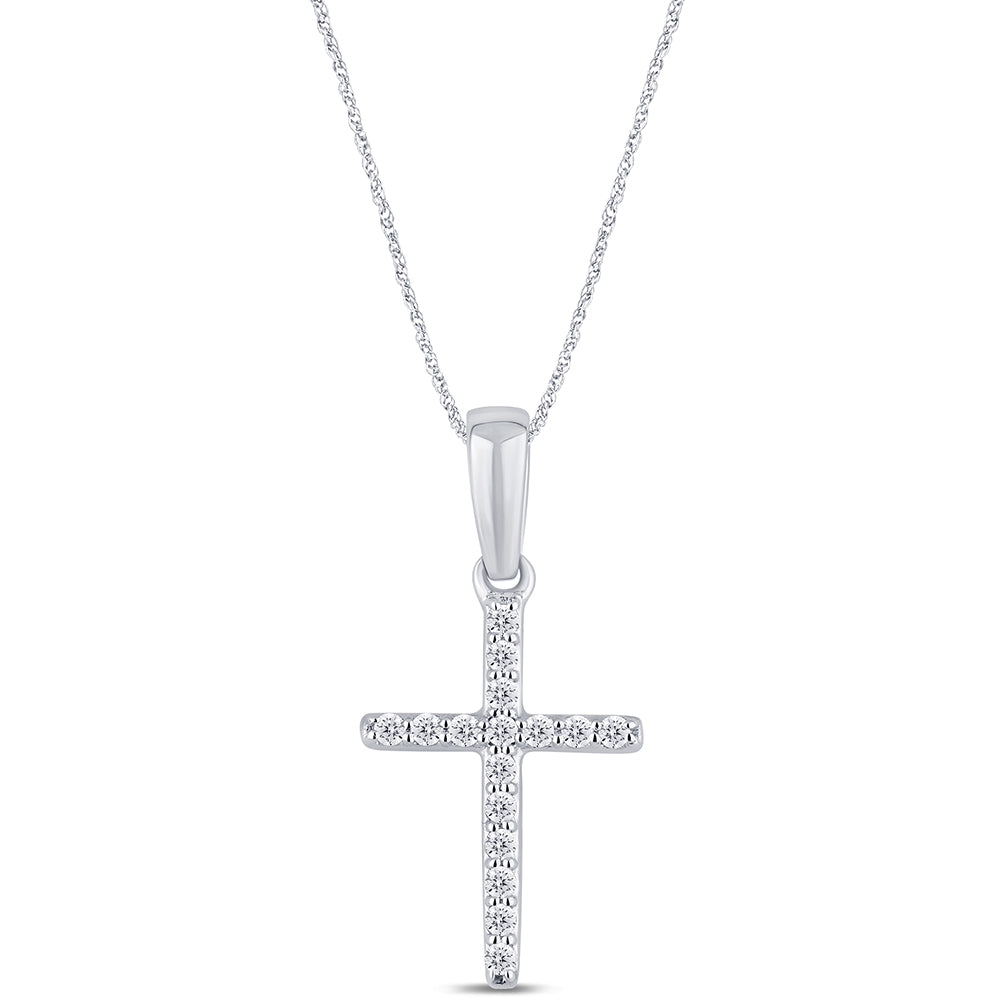 .11ct G SI 14K White Gold Diamond Cross Pendant Necklace 18" Long