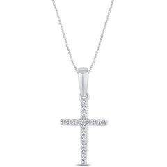 .11ct G SI 14K White Gold Diamond Cross Pendant Necklace 18" Long