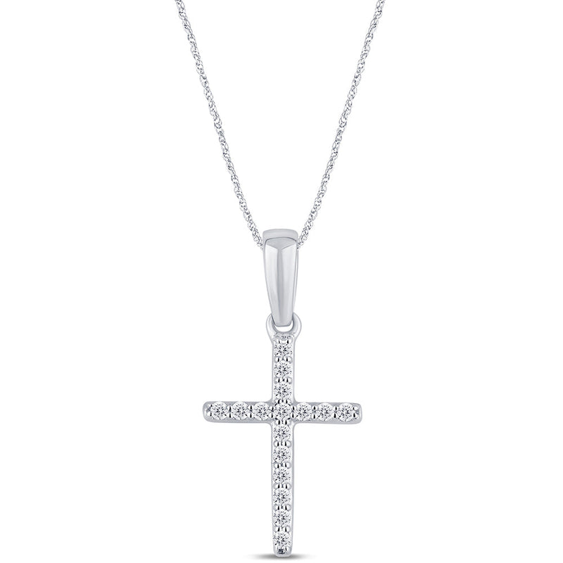 .11ct G SI 14K White Gold Diamond Cross Pendant Necklace 18" Long