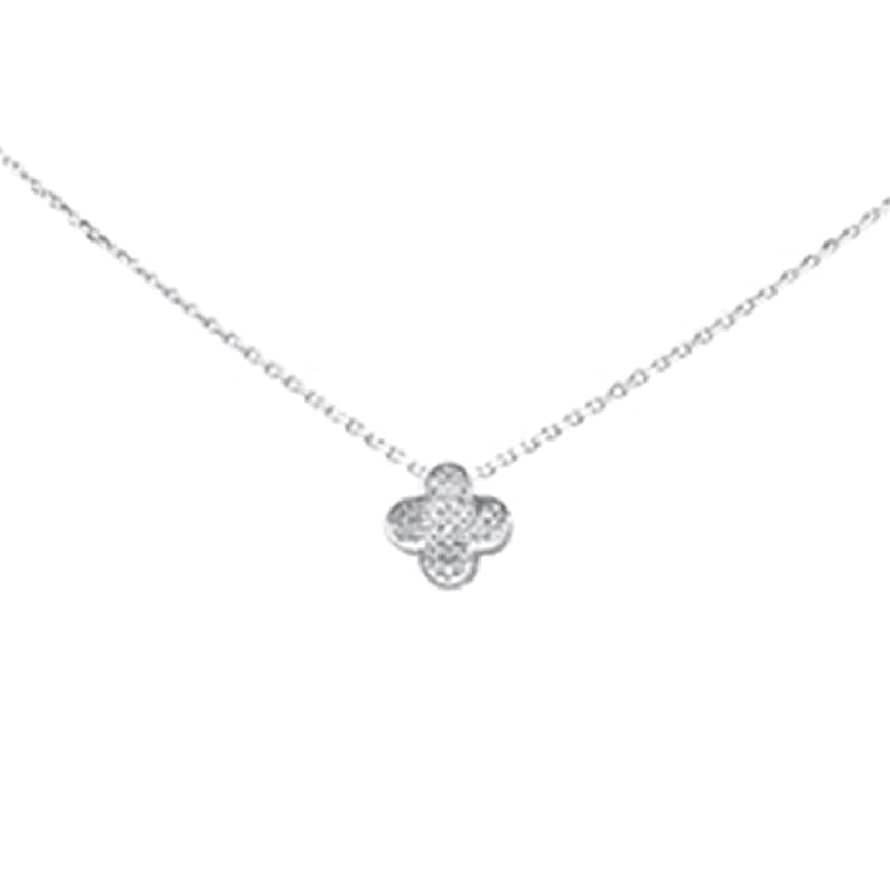 SPECIAL! .06ct G SI 14K White Gold Diamond Flower Pendant Necklace 16+2" Long Chain