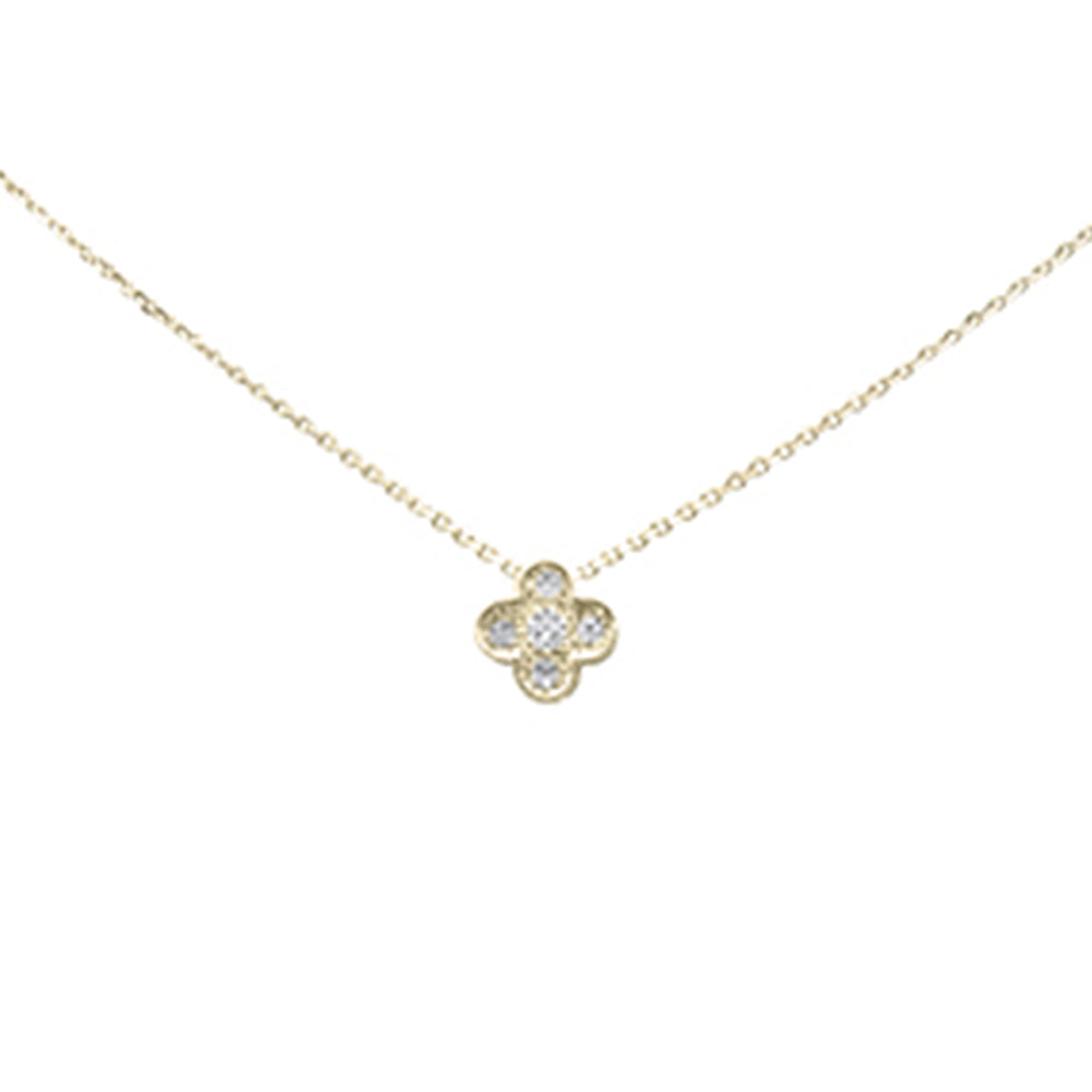 SPECIAL! .06ct G SI 14K Yellow Gold Diamond Flower Pendant Necklace 16+2" Long Chain