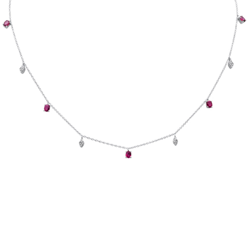 SPECIAL! 1.14ct G SI 14K White Gold Diamond & Ruby Gemstone Pendant Necklace 16+2" Long Chain