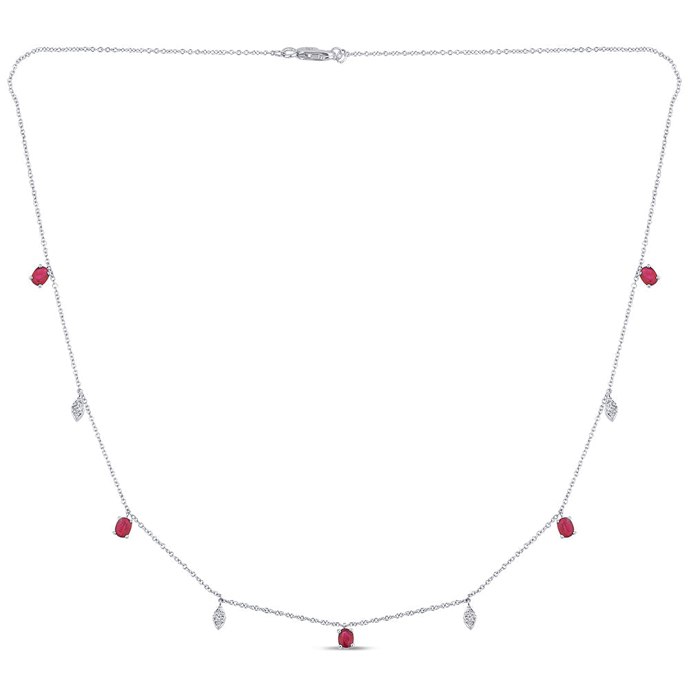 SPECIAL! 1.14ct G SI 14K White Gold Diamond & Ruby Gemstone Pendant Necklace 16+2" Long Chain