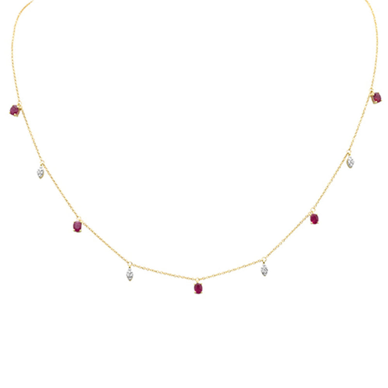 SPECIAL! 1.25ct G SI 14K Yellow Gold Diamond & Ruby Gemstone Pendant Necklace 16" +2" EXT