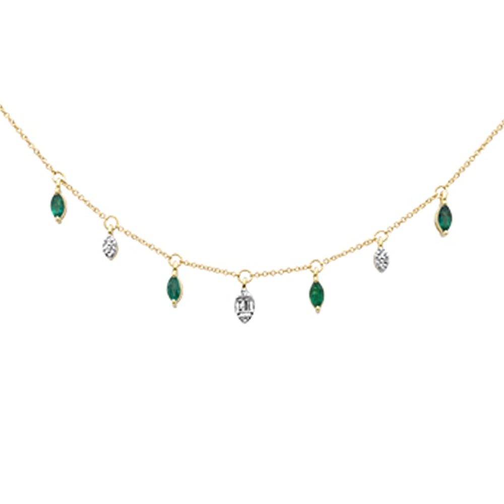 SPECIAL! .66ct G SI 14K Yellow Gold Diamond & Emerald Gemstone Pendant Necklace 16+2" Long Chain