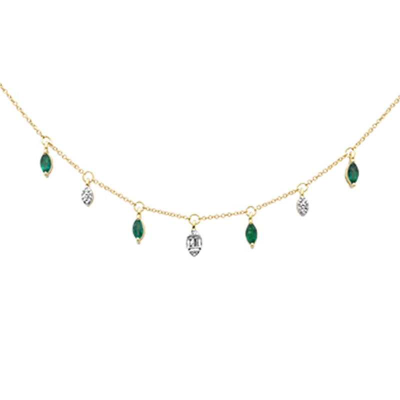 SPECIAL! .66ct G SI 14K Yellow Gold Diamond & Emerald Gemstone Pendant Necklace 16+2" Long Chain